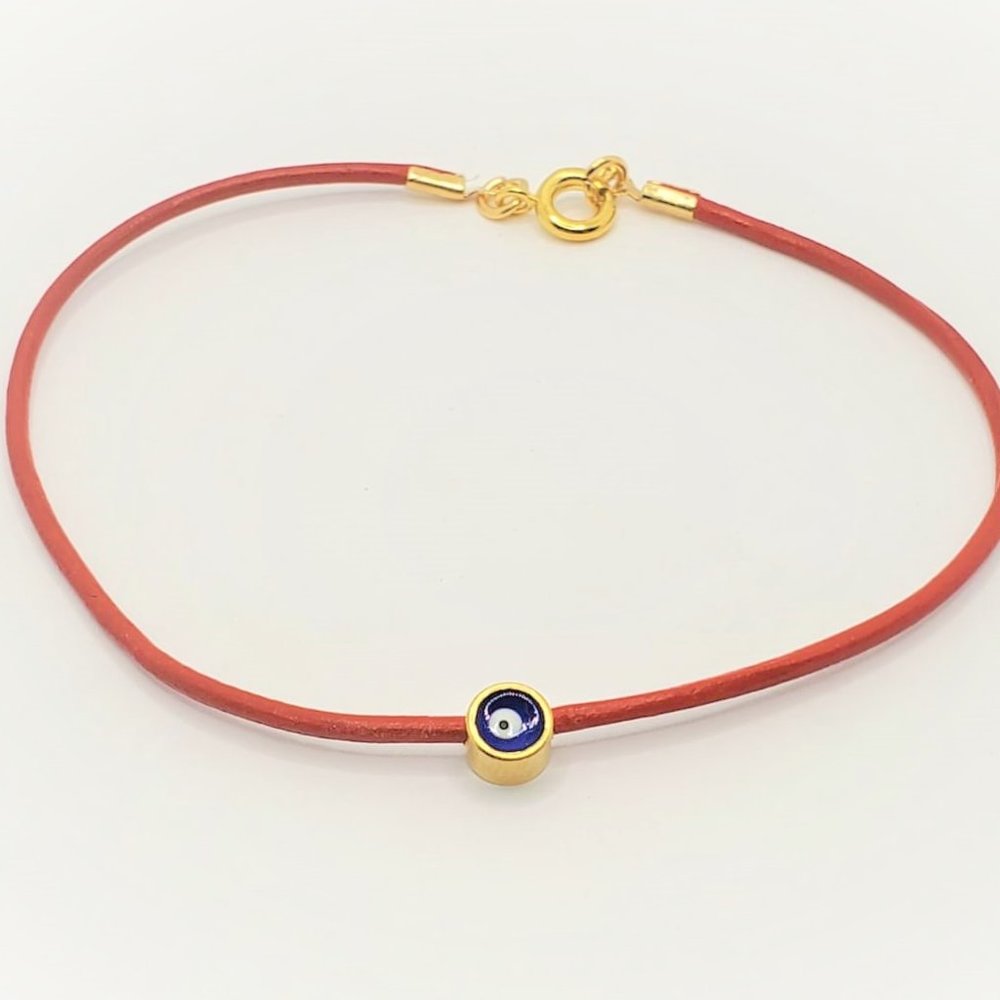Red leather cord Evil eye bracelet